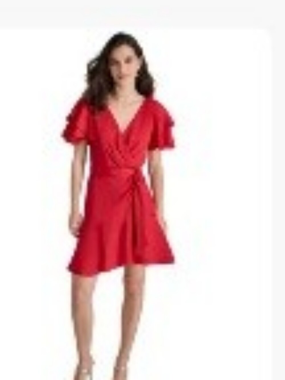 DKNY Red Wrap Dress with Flutter Sleeves